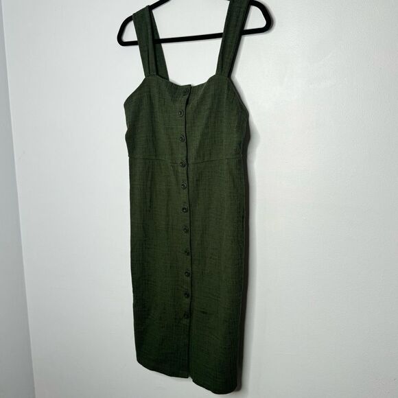 Madewell Texture & Thread Button-Front Tank Dress in Olive Green Size Medium - Picture 4 of 8